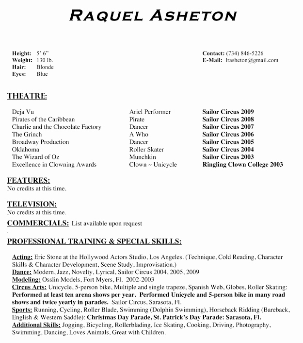Performing Arts Resume Template Awesome theatre Resume Template