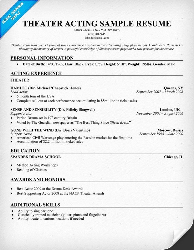 Performing Arts Resume Template Elegant theater Acting Resume Example Resume Panion