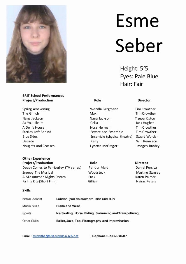 Performing Arts Resume Template New Acting Cv 3