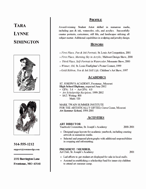Performing Arts Resume Template New Art School Admissions Resume