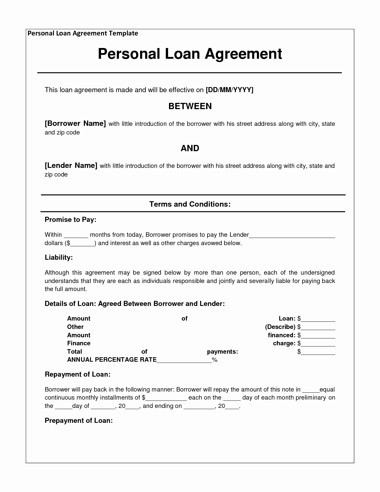 Personal Loan form Template Best Of Free Personal Loan Agreement form Template $1000