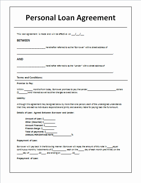 Personal Loan form Template Elegant Document Templates Loan Agreement Template In Word