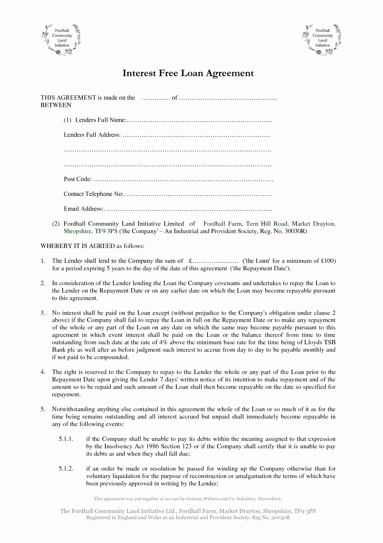 Personal Loan form Template Inspirational Free Printable Loan Agreement Examples for Your