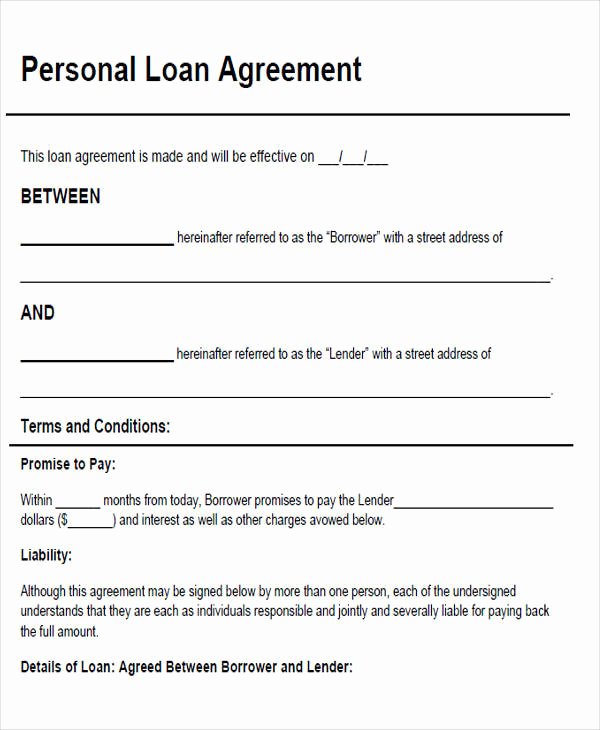 Personal Loan form Template Luxury Agreement form Sample