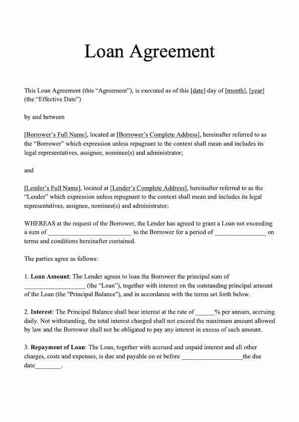 Personal Loan form Template New Loan Agreement Template