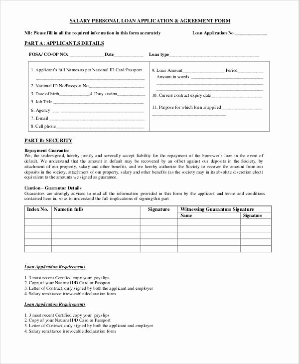 Personal Loan forms Template Elegant Basic Agreement form