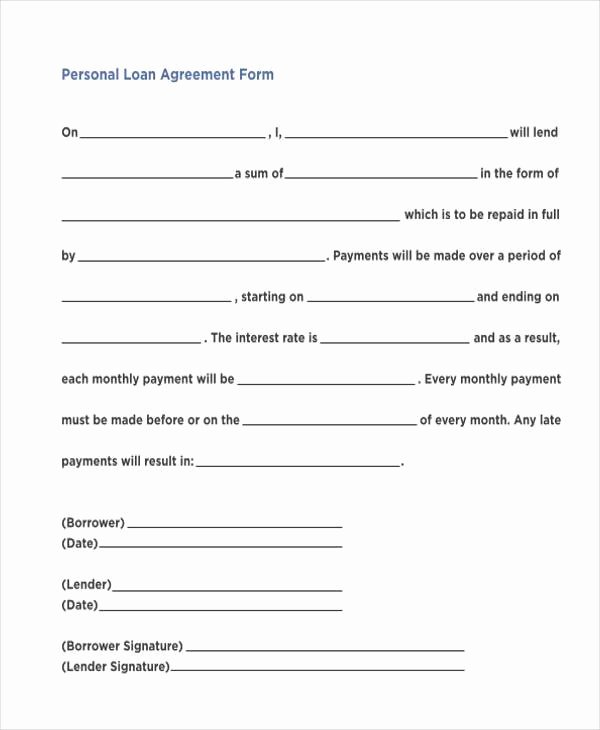 Personal Loan forms Template Fresh Free 7 Personal Loan Agreement form Samples In Sample