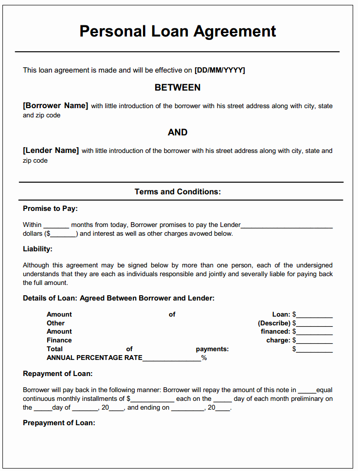 Personal Loan forms Template New Personal Loan Agreement