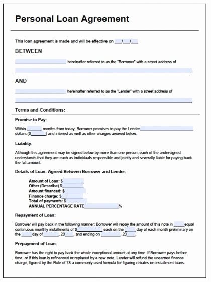 Personal Loan forms Template Unique Printable Sample Personal Loan Agreement form In 2019