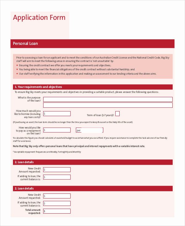 Personal Loan forms Template Unique Sample Application forms In Pdf