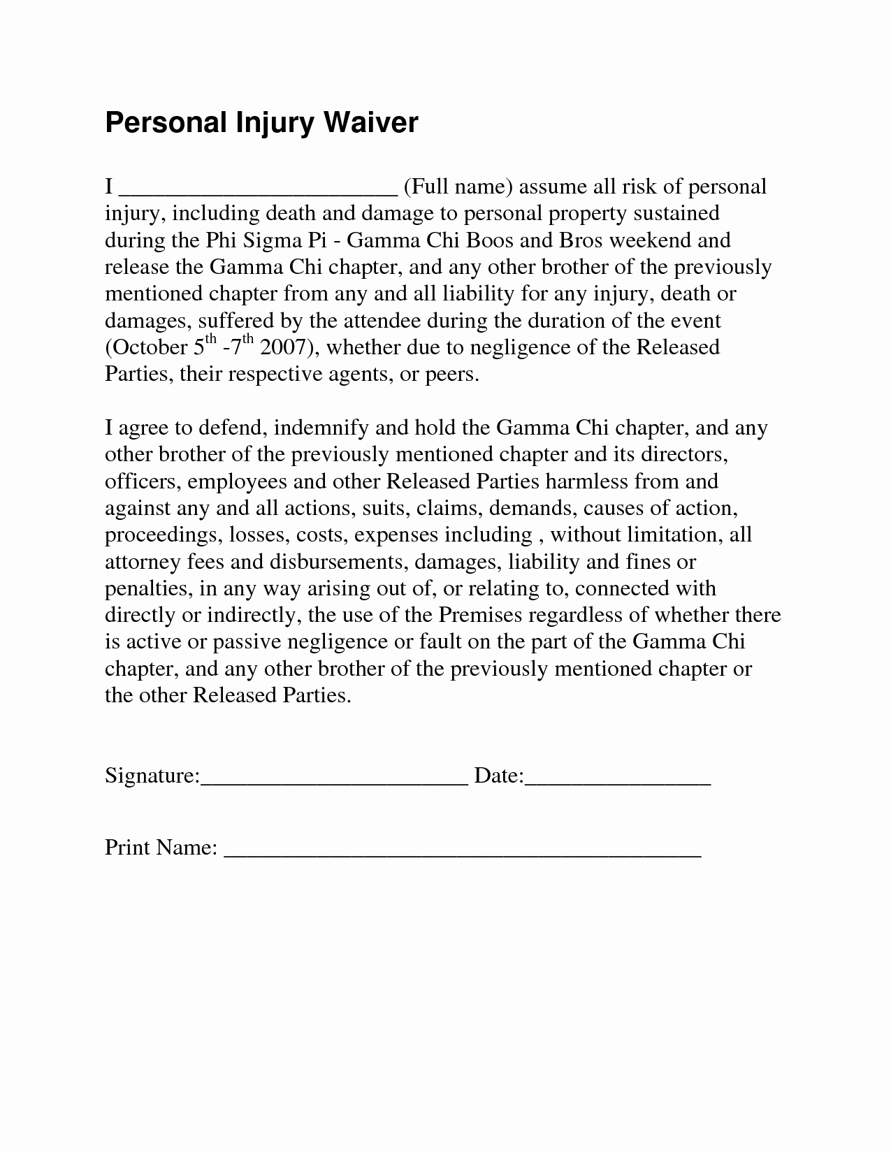 Personal Trainer Waiver form Template Beautiful 26 Of Personal Liability Release form Template