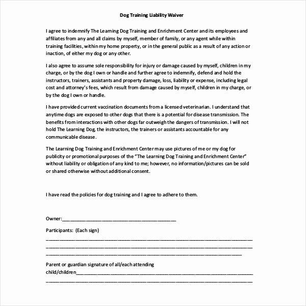 Personal Trainer Waiver form Template Beautiful Free 10 Sample Liability Release form In Pdf