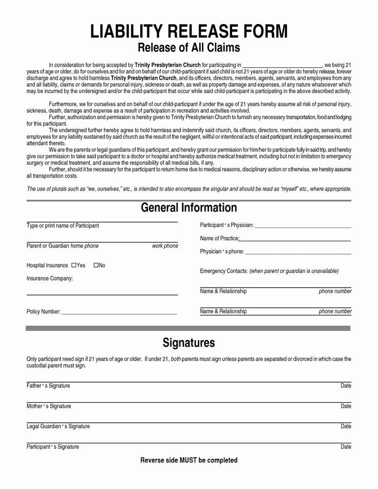 Personal Trainer Waiver form Template Lovely Printable Sample Liability Release form Template form