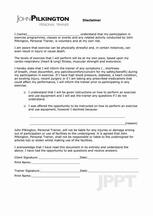Personal Trainer Waiver form Template Lovely top Fitness Waiver Templates Free to In Pdf format