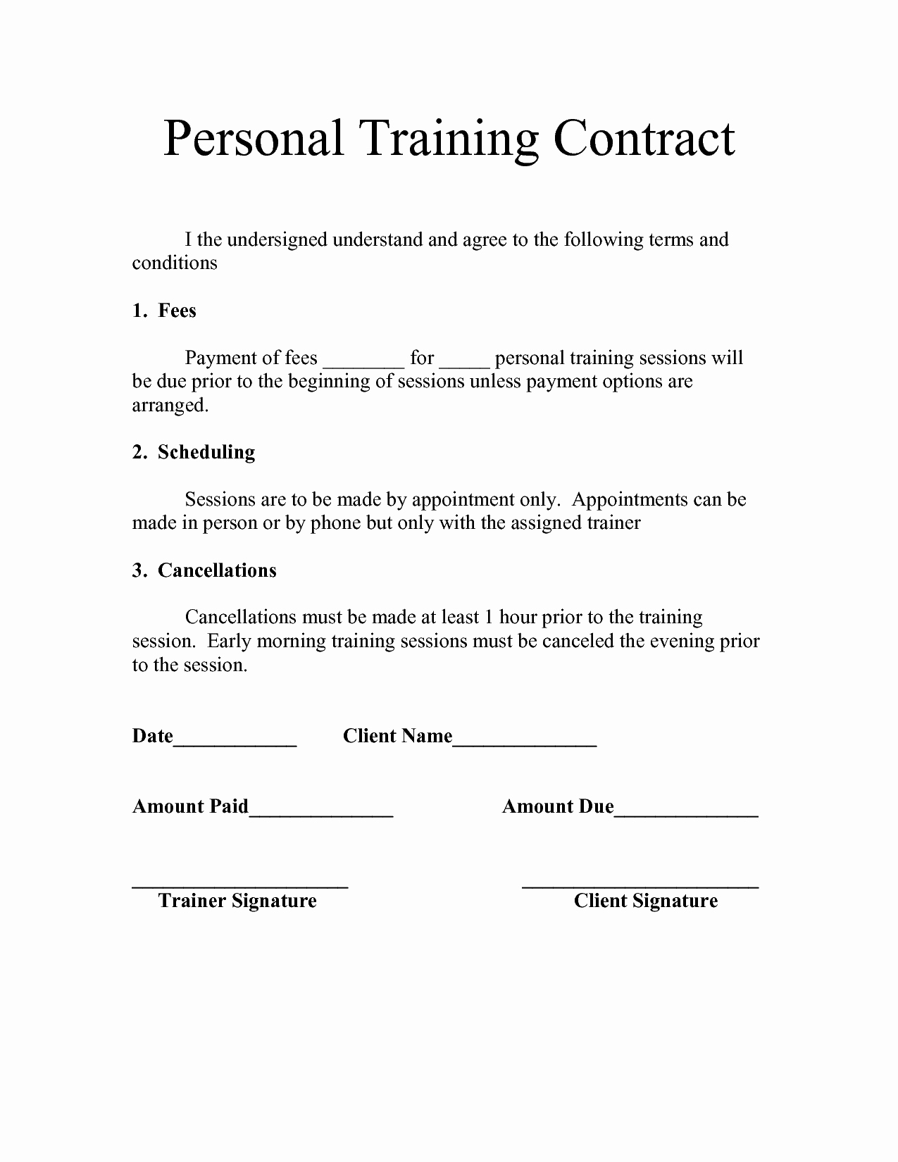 Personal Trainer Waiver form Template Luxury Personal Training Contract Templates