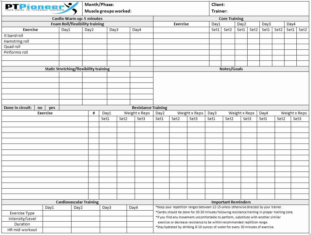 Personal Trainer Workout Plan Template Best Of Personal Training Workout Template