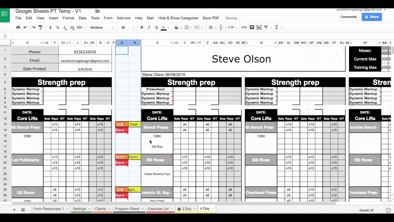 Personal Trainer Workout Plan Template Elegant Google Sheets Personal Training Templates Exercise