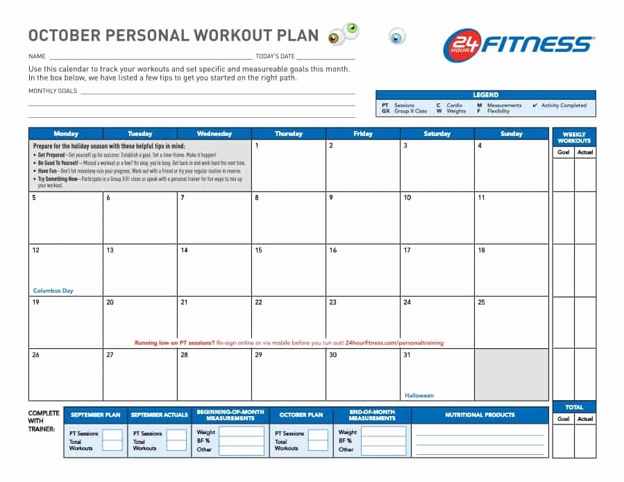 Personal Trainer Workout Plan Template Lovely 40 Effective Workout Log &amp; Calendar Templates Template Lab