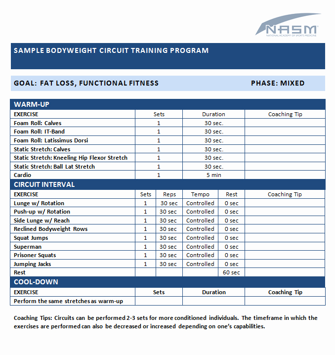 Personal Trainer Workout Plan Template Luxury Sample Bodyweight Circuit Training Program