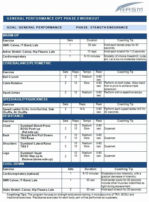 Personal Trainer Workout Plan Template New General Performance Workout Fitness