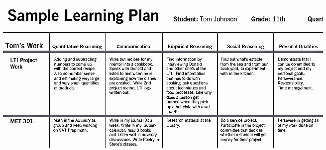 Personalized Learning Plan Template New Met Real World Learning — Examples