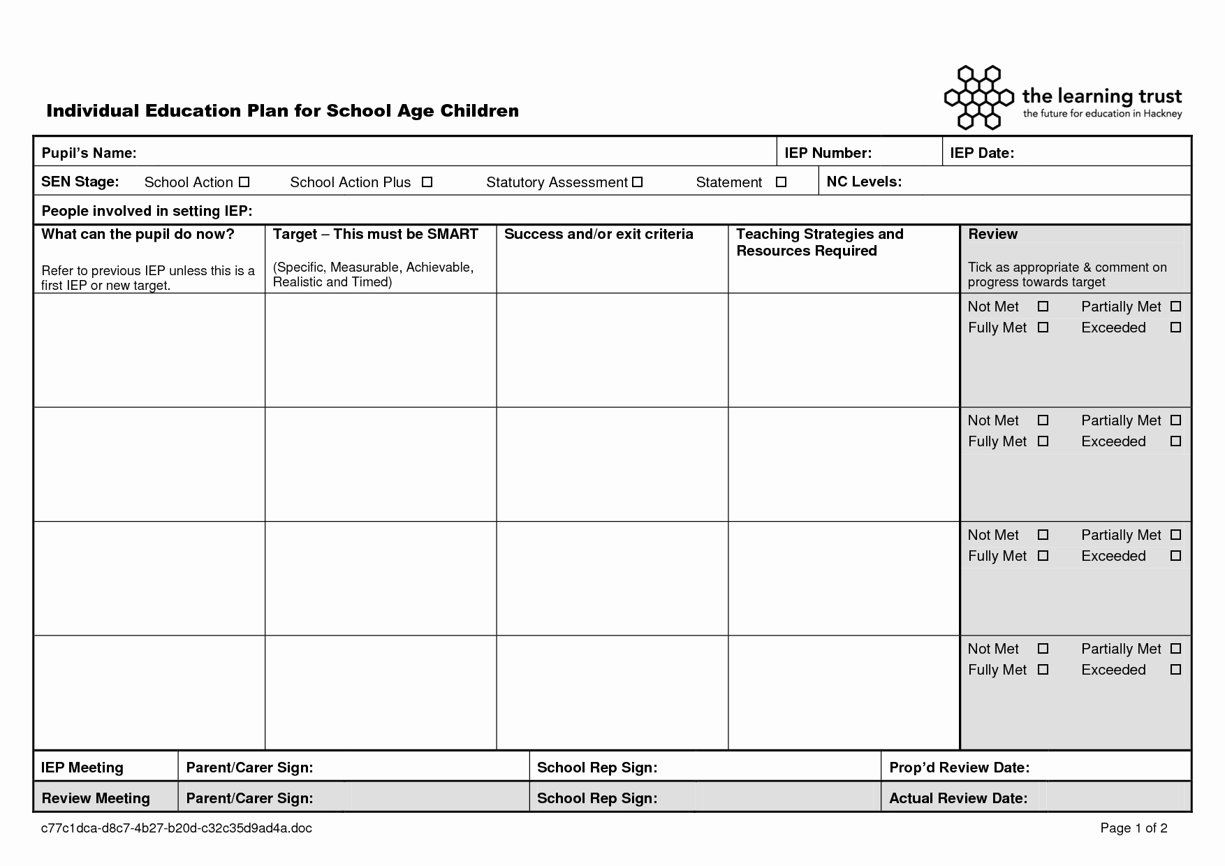 Personalized Learning Plans Template Unique Individualized Education Plan Template Individual