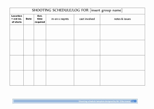 Photo Shoot Schedule Template Beautiful Shooting Schedule Log for Insert Group Name