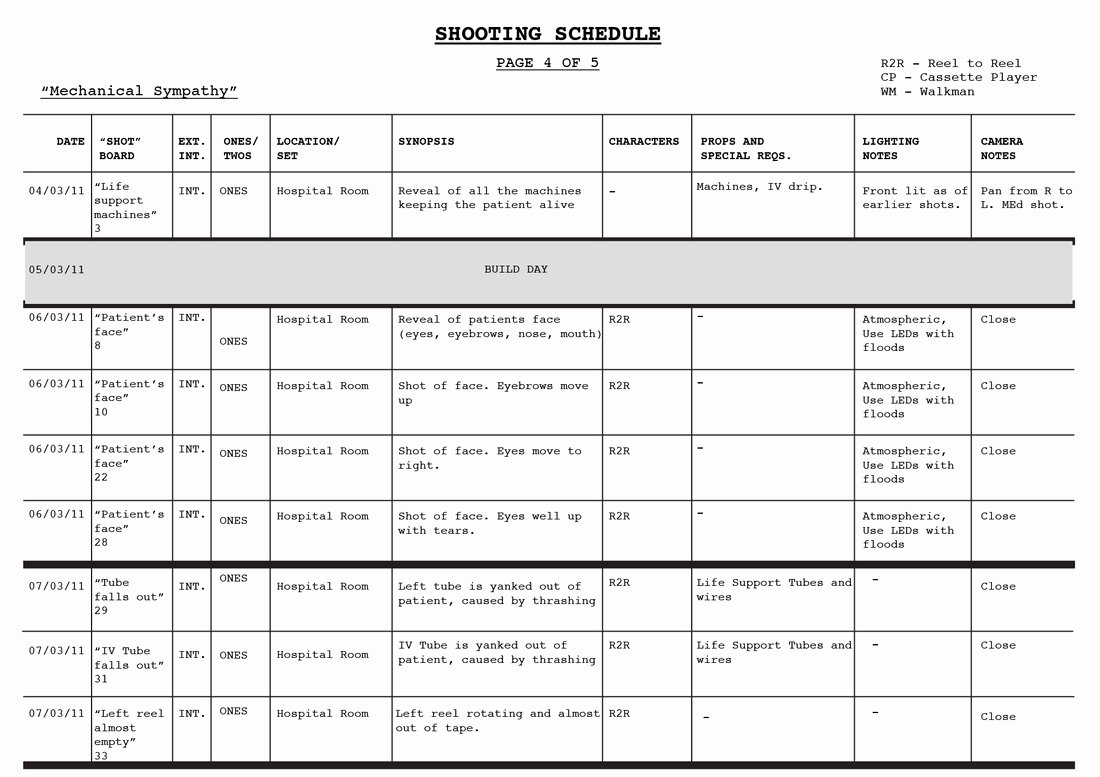 Photo Shoot Schedule Template Elegant Shooting Schedule Blood Rush Productions