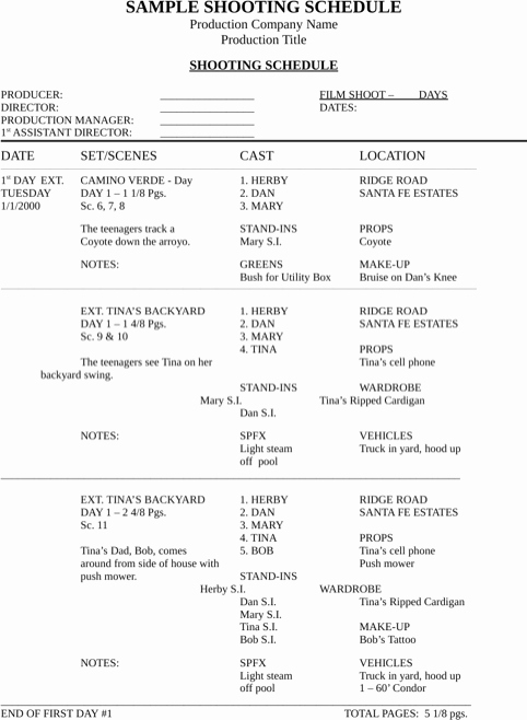 Photo Shoot Schedule Template Inspirational Download Shooting Schedule Template for Free formtemplate