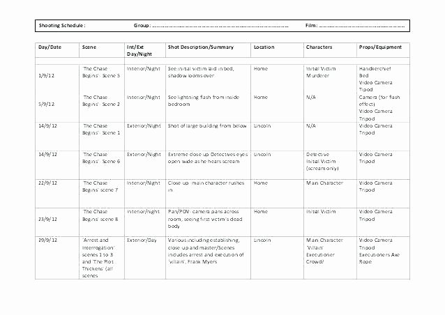 Photo Shoot Schedule Template Lovely Photo Shoot Schedule Template