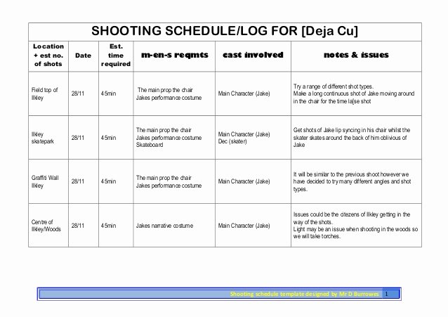 Photo Shoot Schedule Template Luxury Shooting Schedule Shoot 3