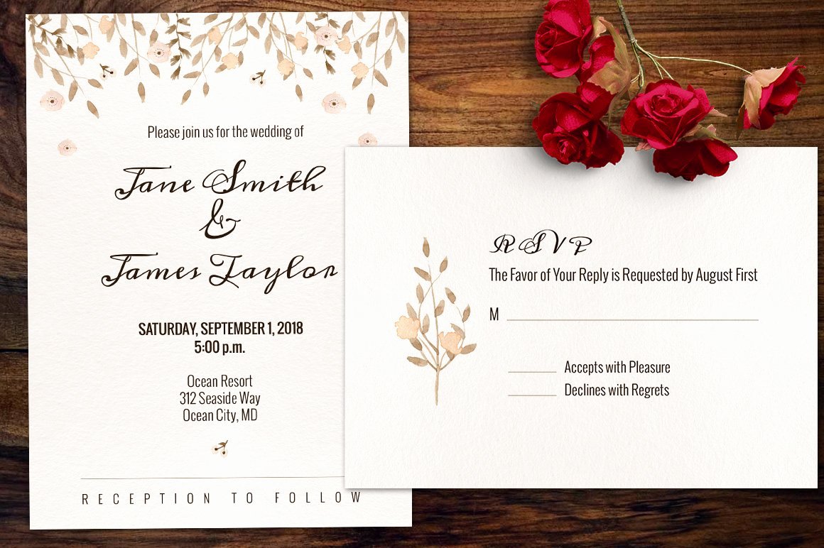 Photoshop Wedding Invitation Template Beautiful Watercolour Wedding Invitation Invitation Templates