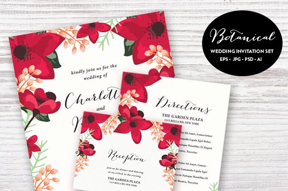Photoshop Wedding Invitation Template Elegant Botanical Wedding Set Esp &amp; Psd Wedding Templates