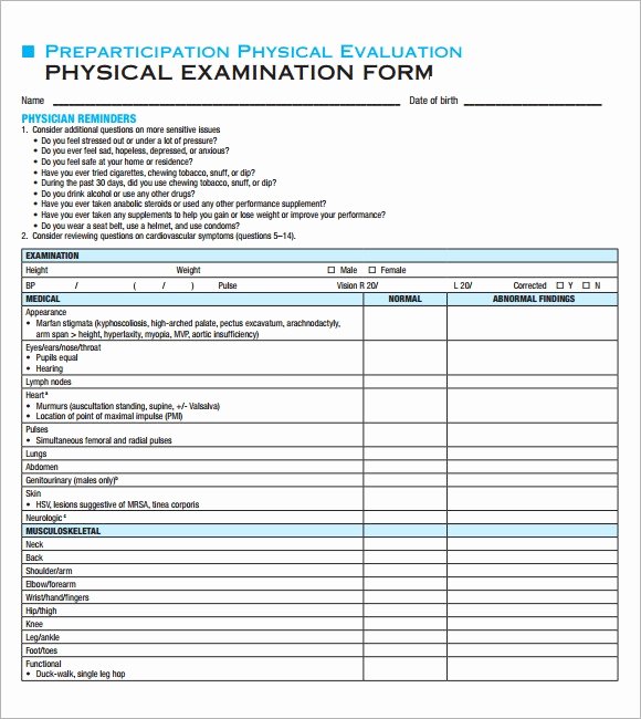 Physical Exam form Template Beautiful Free 7 Sample Physical Exam Templates In Pdf Psd