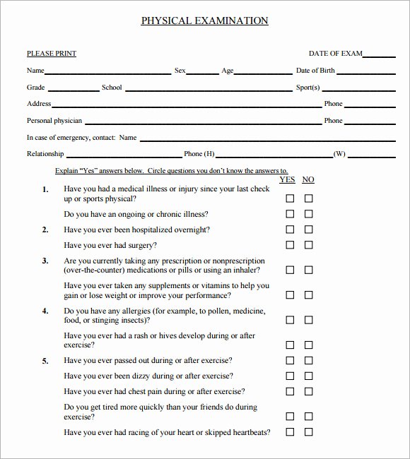 Physical Exam form Template Fresh 22 Of Template normal Physical Exam