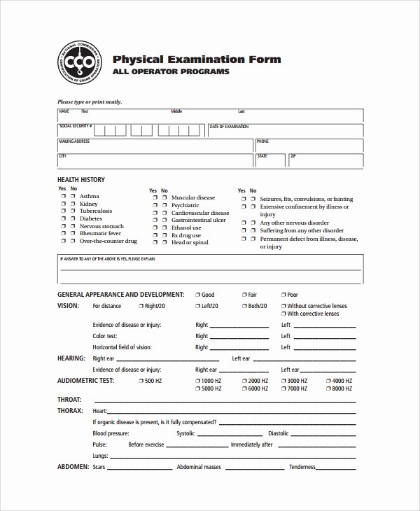 Physical Exam form Template Fresh 9 Sample Physical Exam forms Pdf
