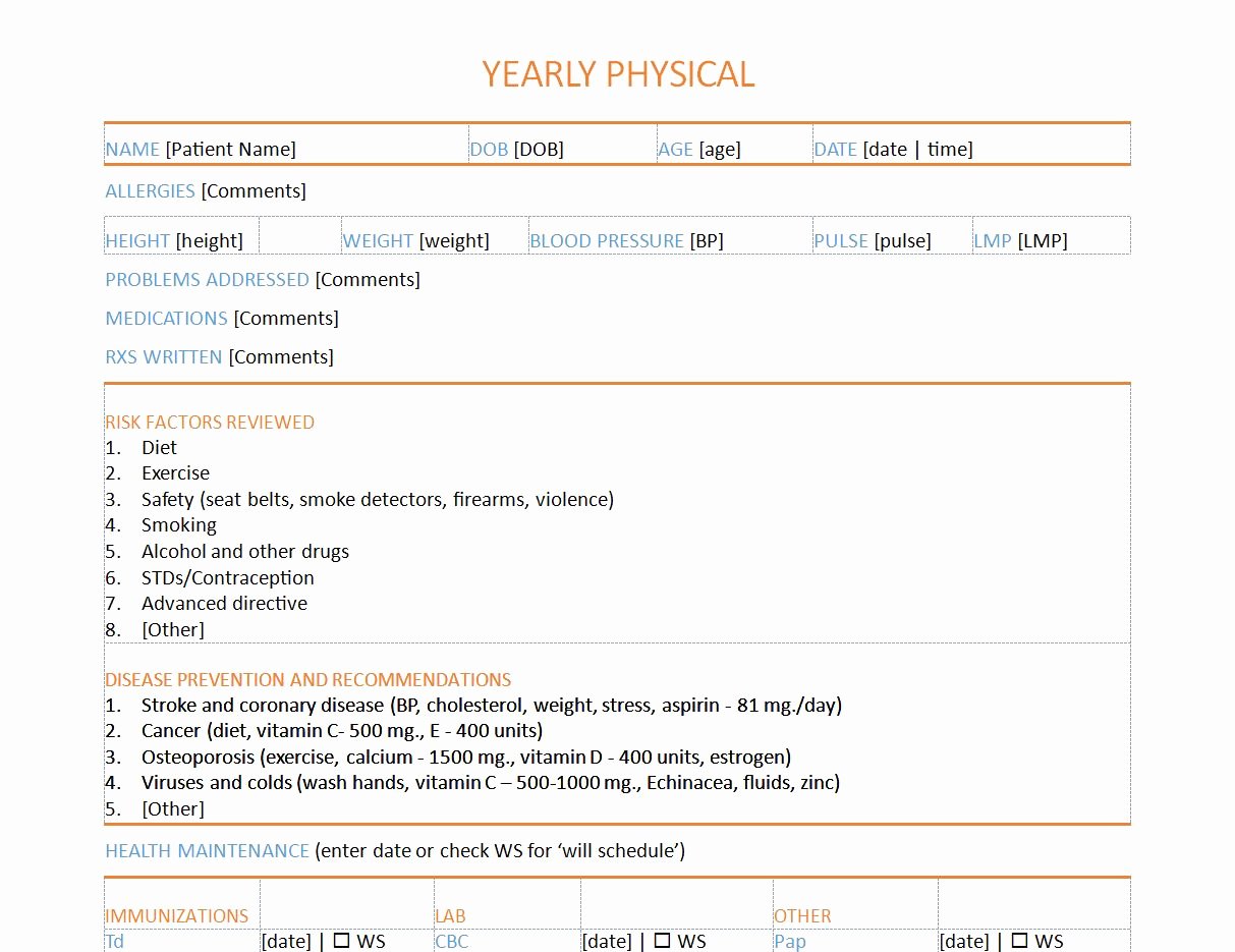 Physical Exam form Template Fresh Physical Exam form