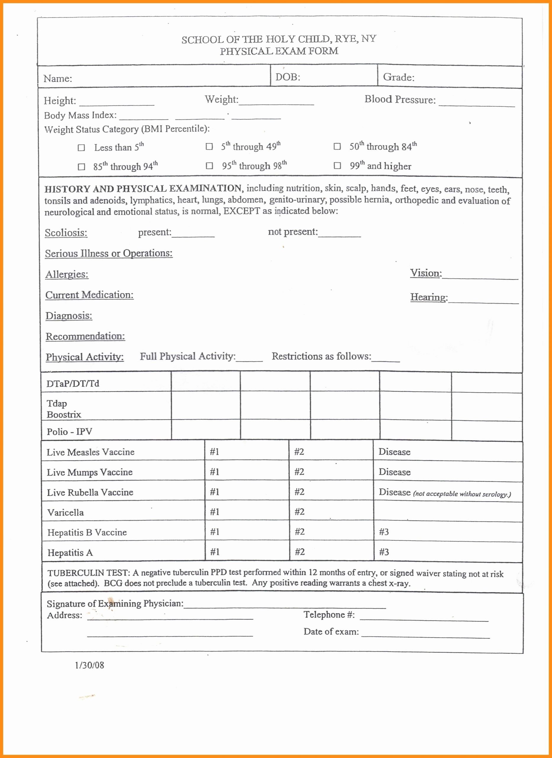 Physical Exam form Template Inspirational Pediatric Physical Exam Template