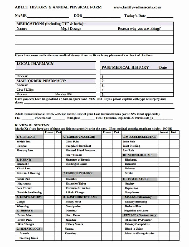 Physical Exam form Template Lovely 8 Yearly Physical form Templates Pdf