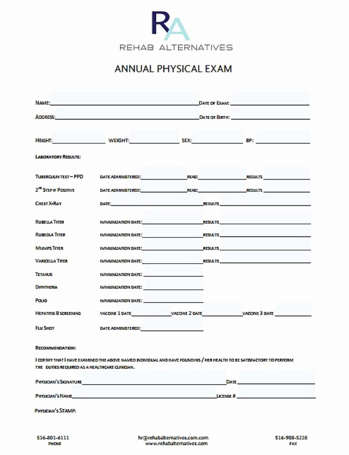 Physical Exam form Template Luxury 8 Yearly Physical form Templates Pdf