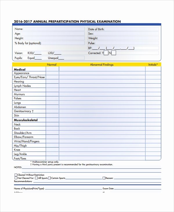 Physical Exam form Template Luxury 9 Sample Physical Exam forms Pdf