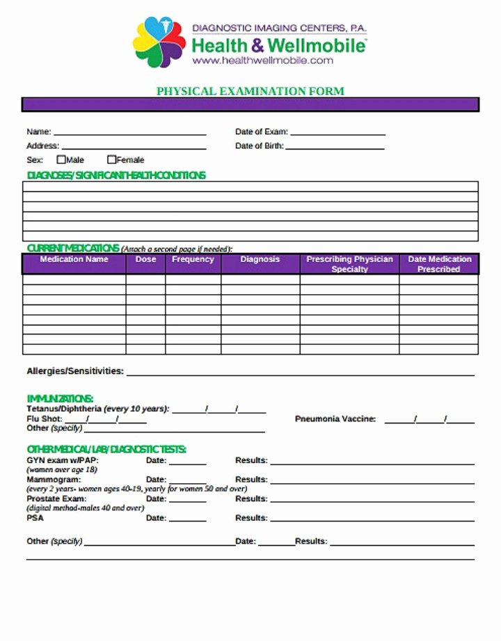 Physical Exam form Template Unique 8 Yearly Physical form Templates Pdf