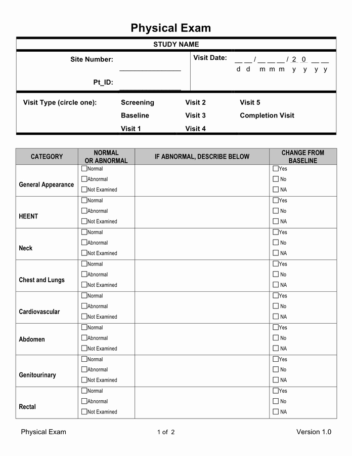 Physical Exam form Template Unique Physical Exam Template In Word and Pdf formats