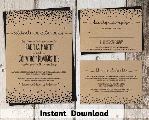 Polka Dot Invitation Template Unique Wedding Invitation Template Rustic Printable Set Polka Dot