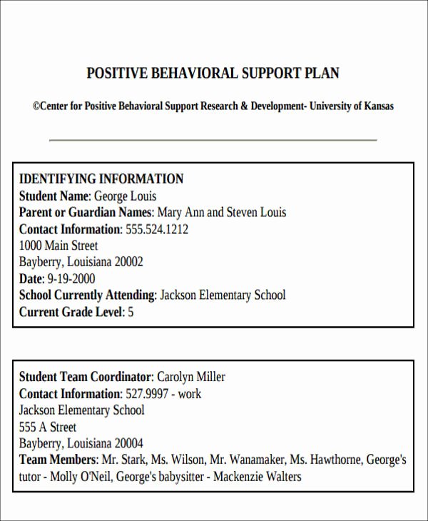 Positive Behavior Support Plan Template Fresh Behavior Intervention Plan Example 6 Examples In Word Pdf