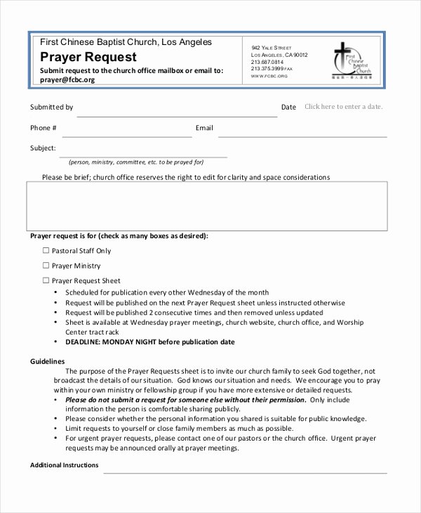 Prayer Request form Template New Free 10 Sample Prayer Request forms
