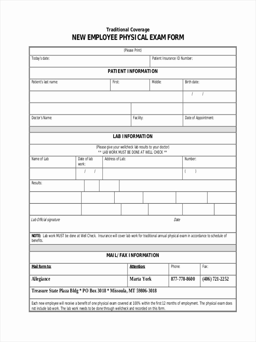 Pre Employment Physical form Template Awesome Free 5 Work Physical form In Sample Example format