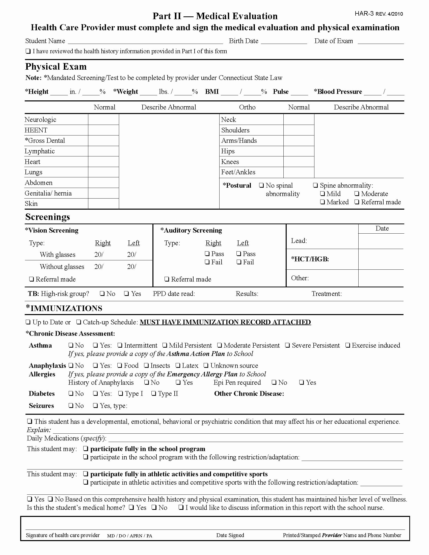 Pre Employment Physical form Template Awesome Physical form for Work Filled Out