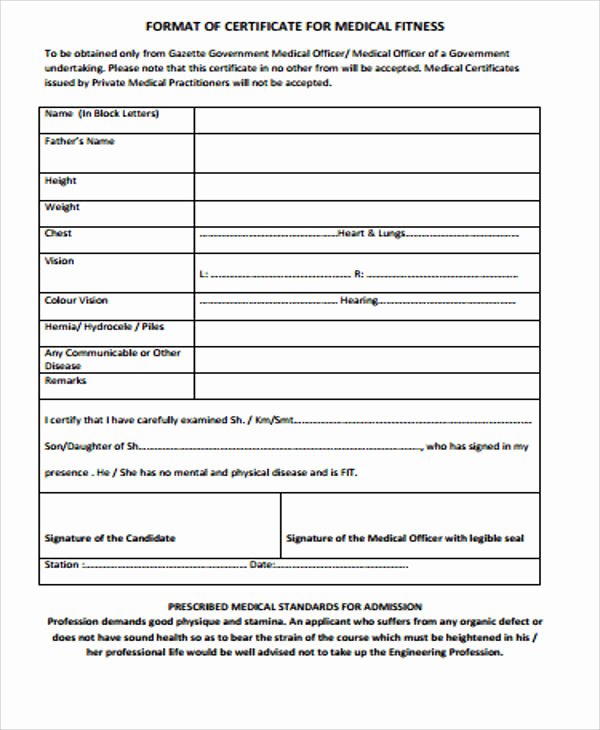 Pre Employment Physical form Template Elegant 8 Fit to Work Certificate Templates In Pdf