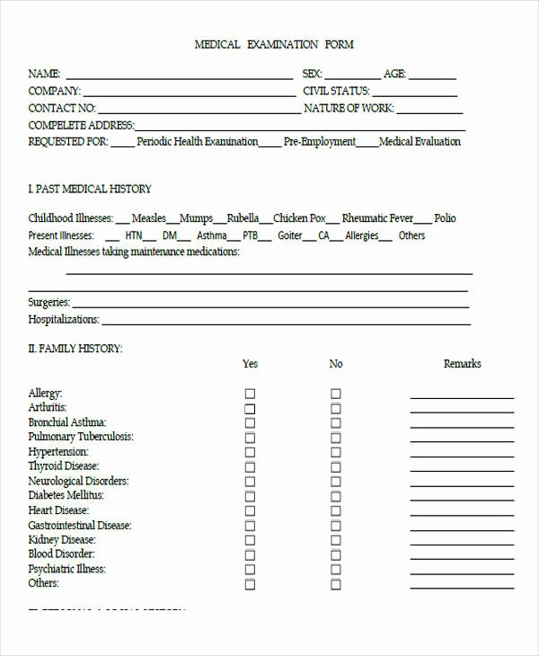 Pre Employment Physical form Template Elegant Pre Employment Medical form – Medical form Templates